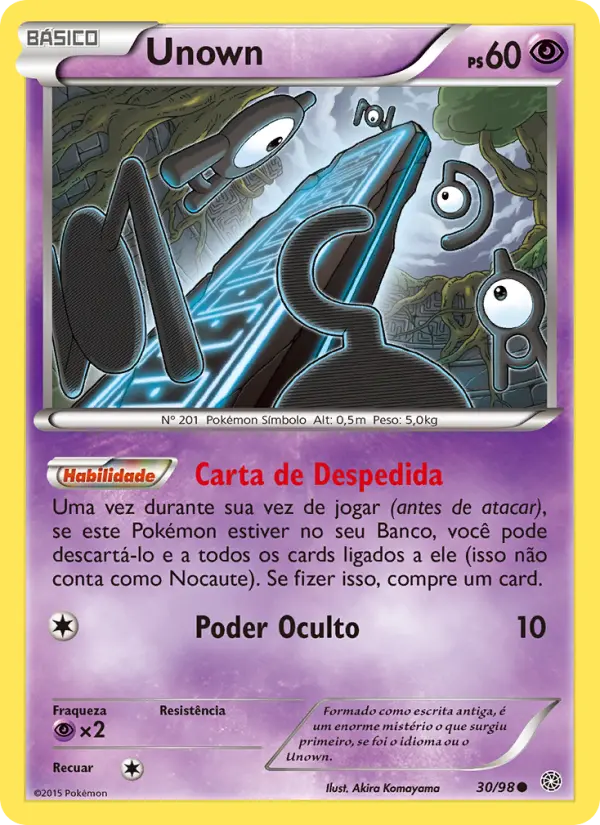 Carta Unown, número 30/98 da coleção Origens Ancestrais