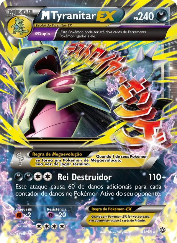 Carta M-Tyranitar EX, número 43/98 da coleção Origens Ancestrais