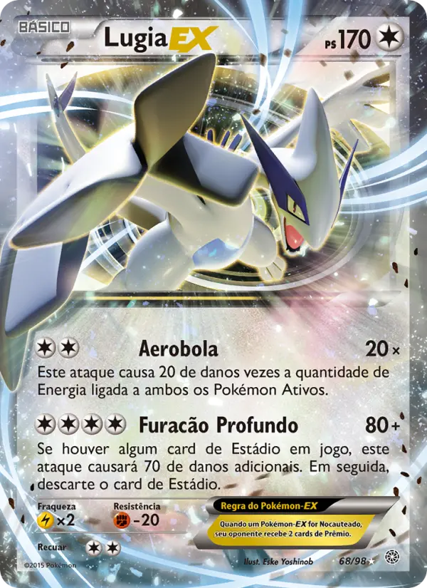 Carta Lugia EX, número 68/98 da coleção Origens Ancestrais