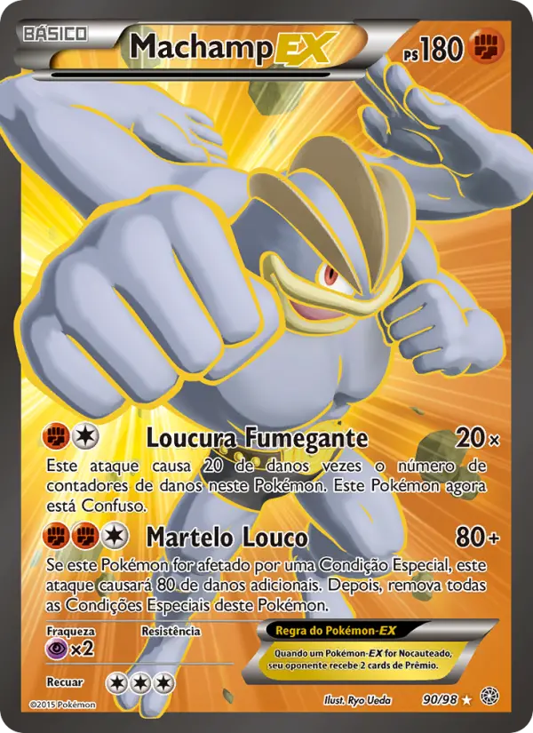 Carta Machamp EX, número 90/98 da coleção Origens Ancestrais