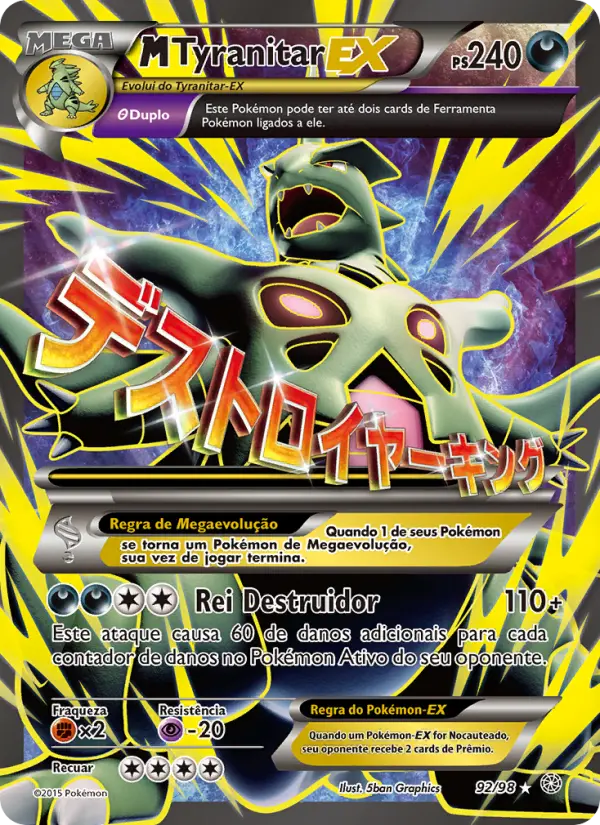 Carta M-Tyranitar EX, número 92/98 da coleção Origens Ancestrais