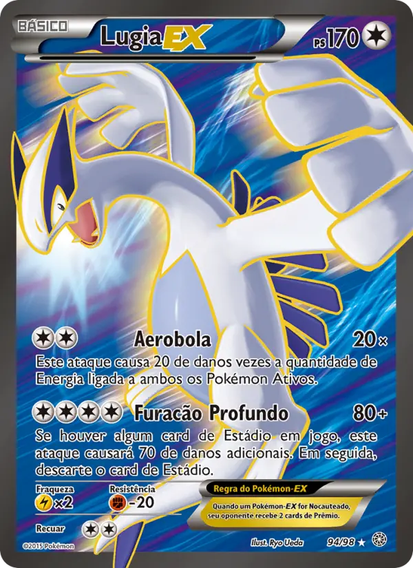 Carta Lugia EX, número 94/98 da coleção Origens Ancestrais
