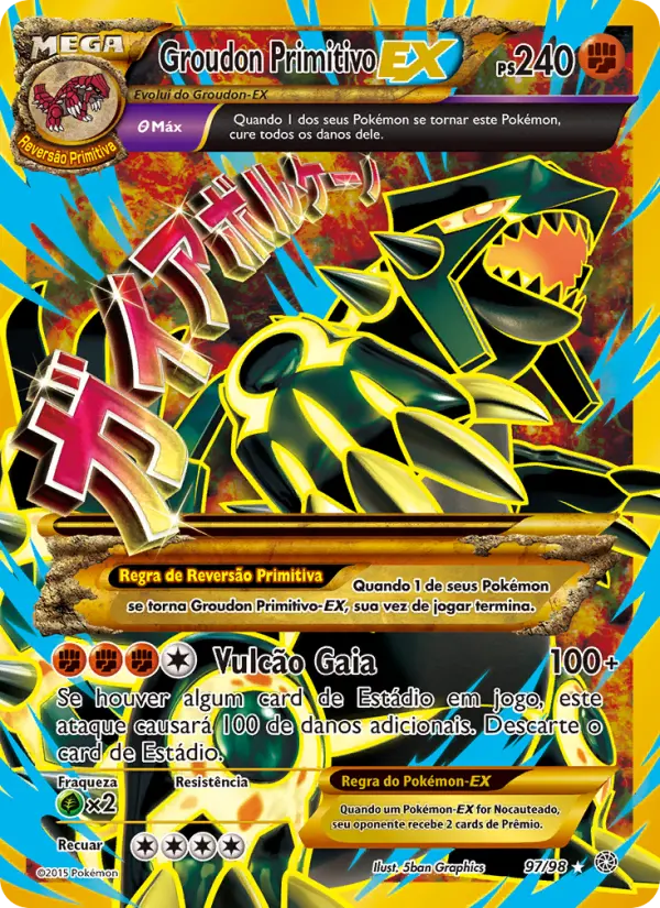 Carta Groudon Primitivo EX, número 97/98 da coleção Origens Ancestrais