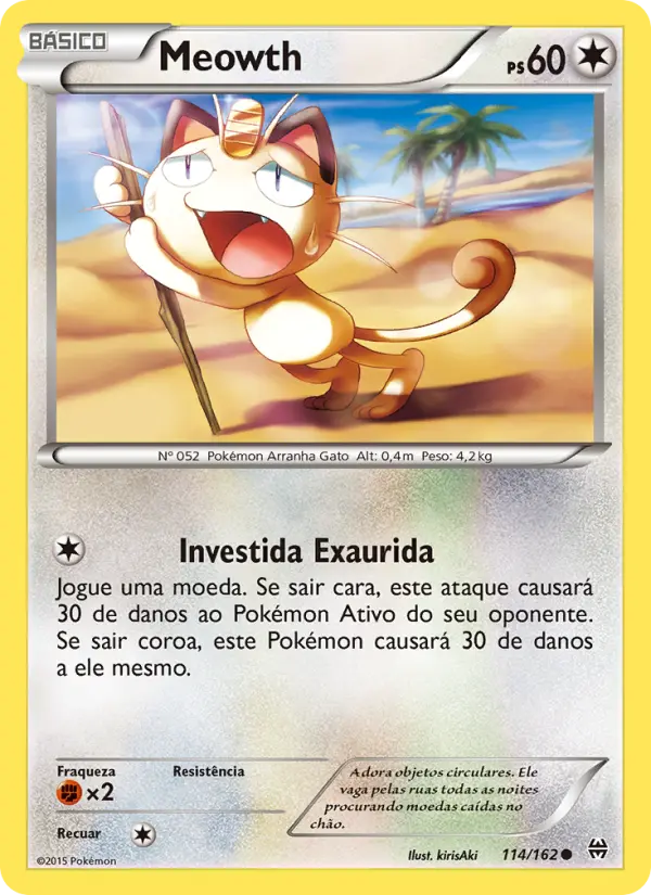 Carta Meowth, número 114/162 da coleção Turbo Revolução