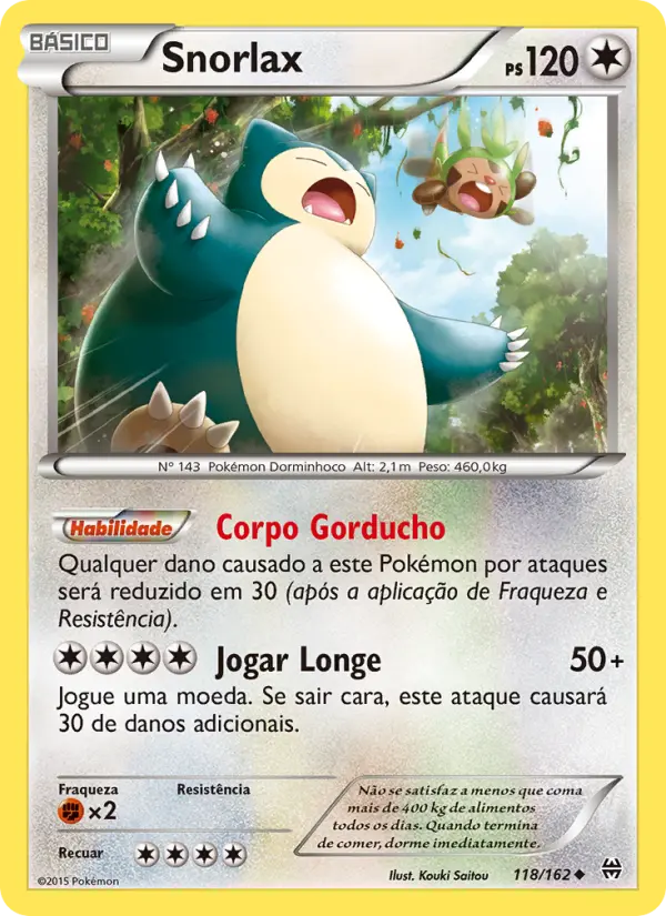 Carta Snorlax, número 118/162 da coleção Turbo Revolução
