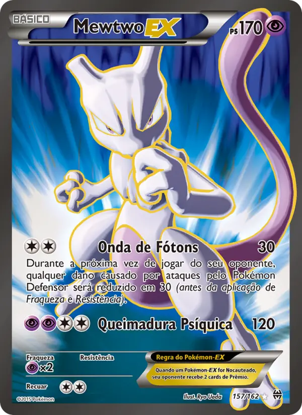 Carta Mewtwo EX, número 157/162 da coleção Turbo Revolução