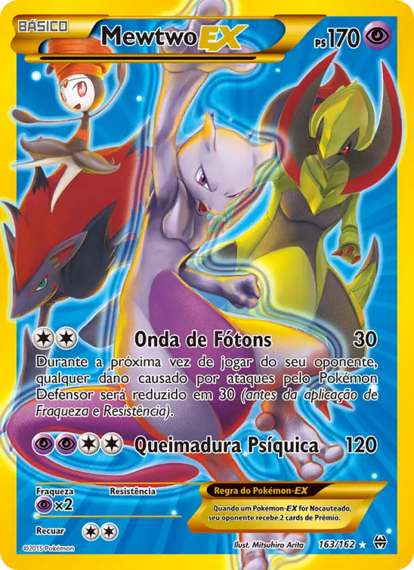 Carta Mewtwo EX, número 163/162 da coleção Turbo Revolução