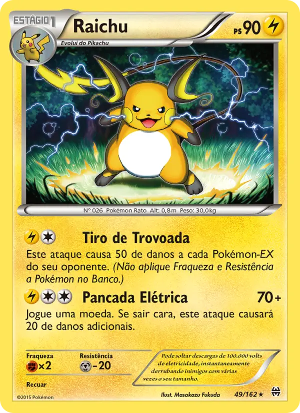 Carta Raichu, número 49/162 da coleção Turbo Revolução