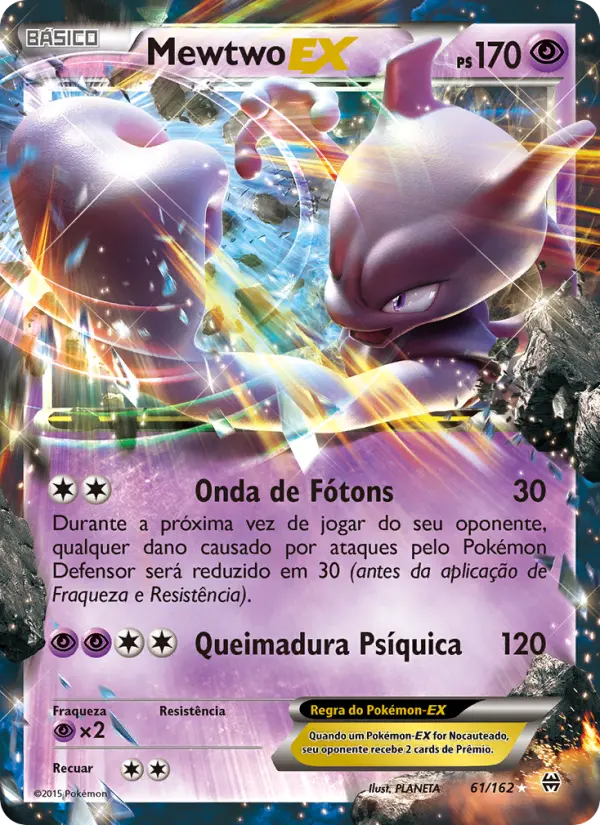 Carta Mewtwo EX, número 61/162 da coleção Turbo Revolução