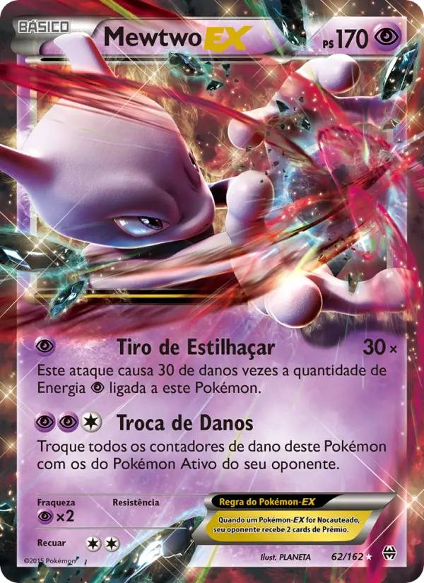 Carta Mewtwo EX, número 62/162 da coleção Turbo Revolução