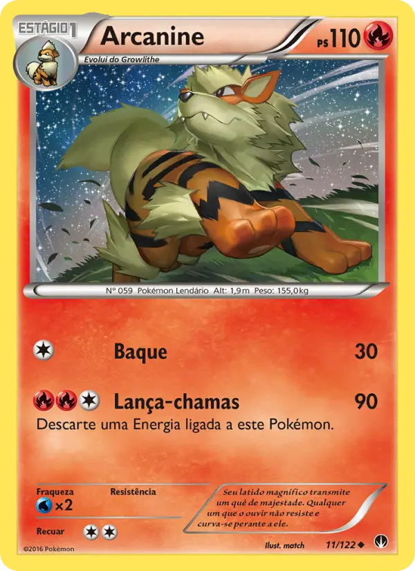 Carta Arcanine, número 11/122 da coleção Turbo Colisão