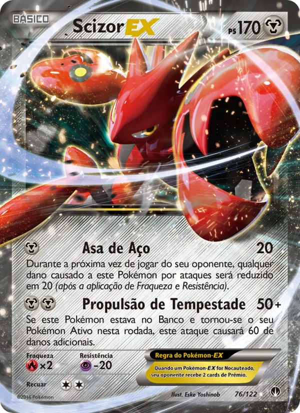 Carta Scizor EX, número 76/122 da coleção Turbo Colisão