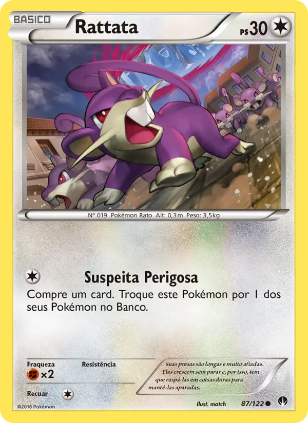Carta Rattata, número 87/122 da coleção Turbo Colisão